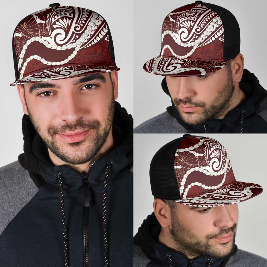 Aloha Hawaii Kalo Pikake Lei Mesh Trucker Cap Chest Tattoo Oxblood Hawaiian Pattern LT14 - Polynesian Pride
