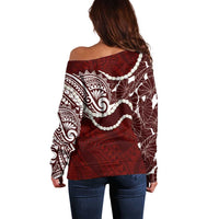 Aloha Hawaii Kalo Pikake Lei Off Shoulder Sweater Chest Tattoo Oxblood Hawaiian Pattern LT14 - Polynesian Pride