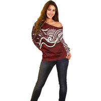 Aloha Hawaii Kalo Pikake Lei Off Shoulder Sweater Chest Tattoo Oxblood Hawaiian Pattern LT14 - Polynesian Pride