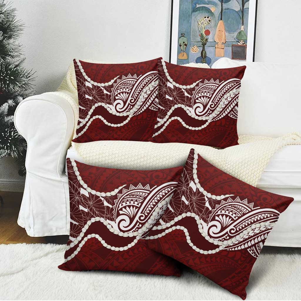 Aloha Hawaii Kalo Pikake Lei Pillow Cover Chest Tattoo Oxblood Hawaiian Pattern