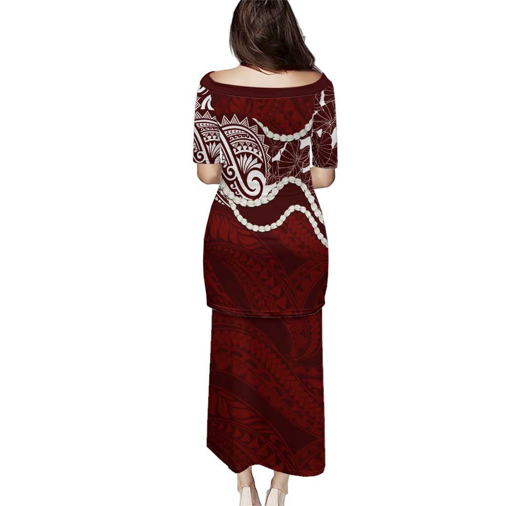 Aloha Hawaii Kalo Pikake Lei Puletasi Chest Tattoo Oxblood Hawaiian Pattern