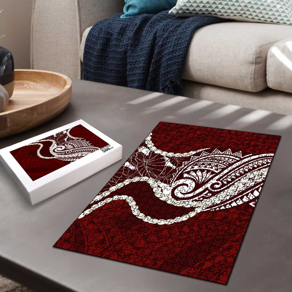 Aloha Hawaii Kalo Pikake Lei Puzzle Chest Tattoo Oxblood Hawaiian Pattern LT14 - Polynesian Pride