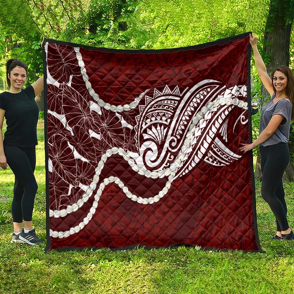 Aloha Hawaii Kalo Pikake Lei Quilt Chest Tattoo Oxblood Hawaiian Pattern LT14 - Polynesian Pride