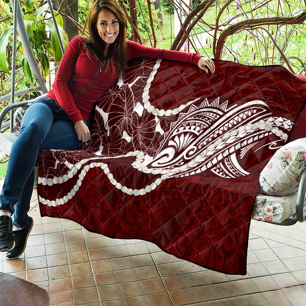 Aloha Hawaii Kalo Pikake Lei Quilt Chest Tattoo Oxblood Hawaiian Pattern LT14 - Polynesian Pride
