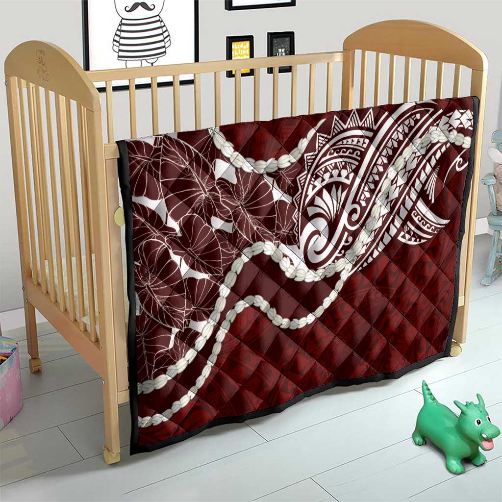 Aloha Hawaii Kalo Pikake Lei Quilt Chest Tattoo Oxblood Hawaiian Pattern LT14 - Polynesian Pride