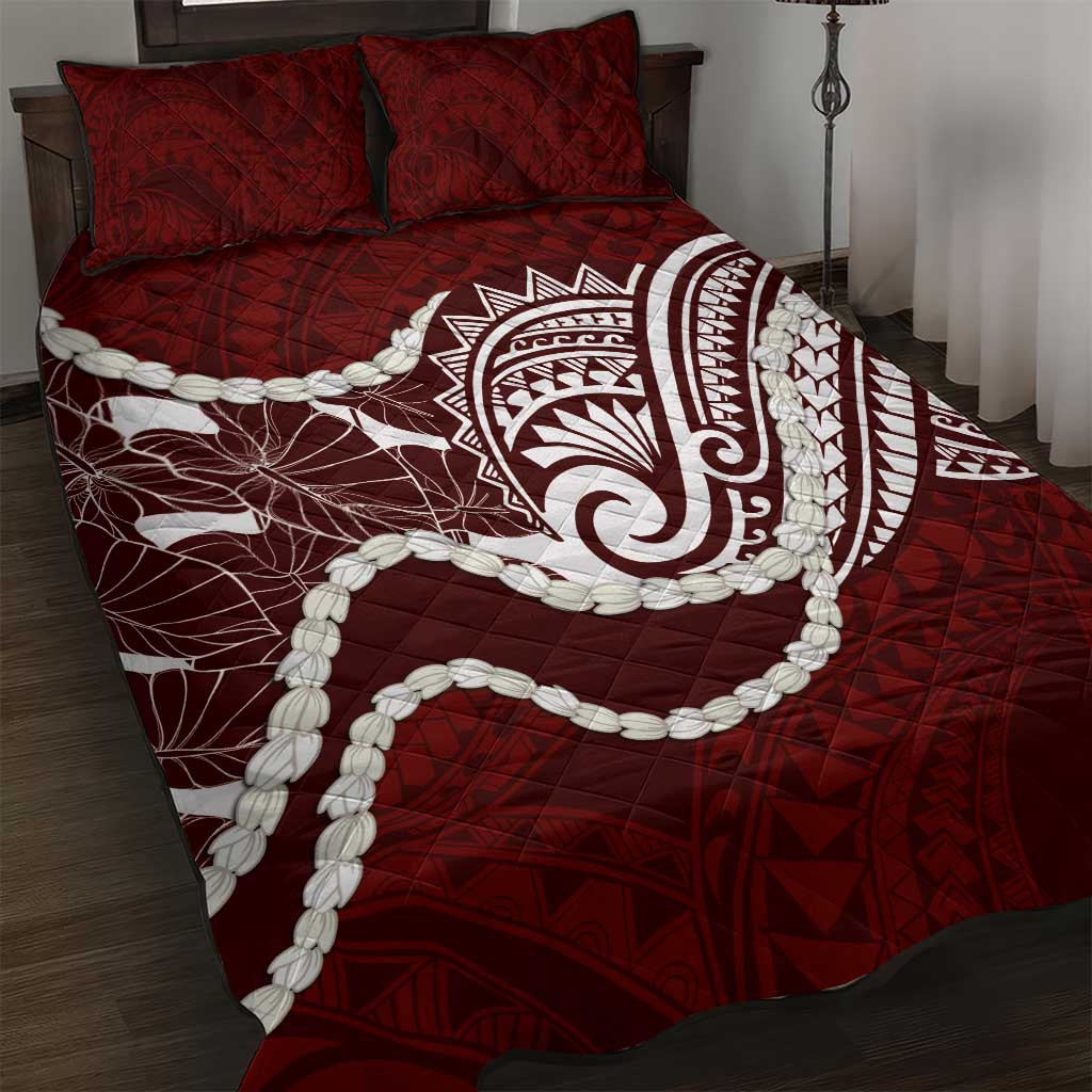 Aloha Hawaii Kalo Pikake Lei Quilt Bed Set Chest Tattoo Oxblood Hawaiian Pattern LT14 Oxblood - Polynesian Pride