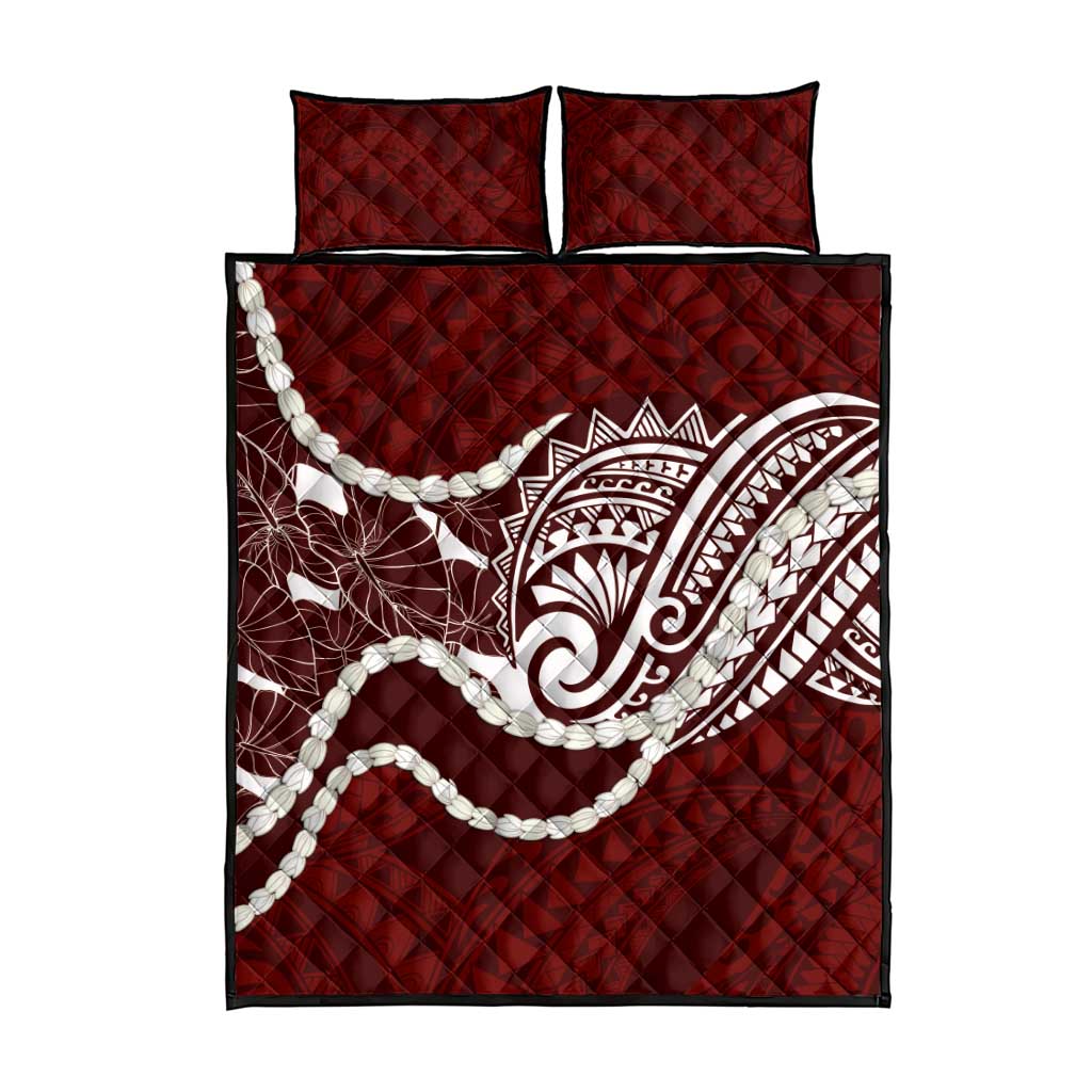Aloha Hawaii Kalo Pikake Lei Quilt Bed Set Chest Tattoo Oxblood Hawaiian Pattern LT14 - Polynesian Pride