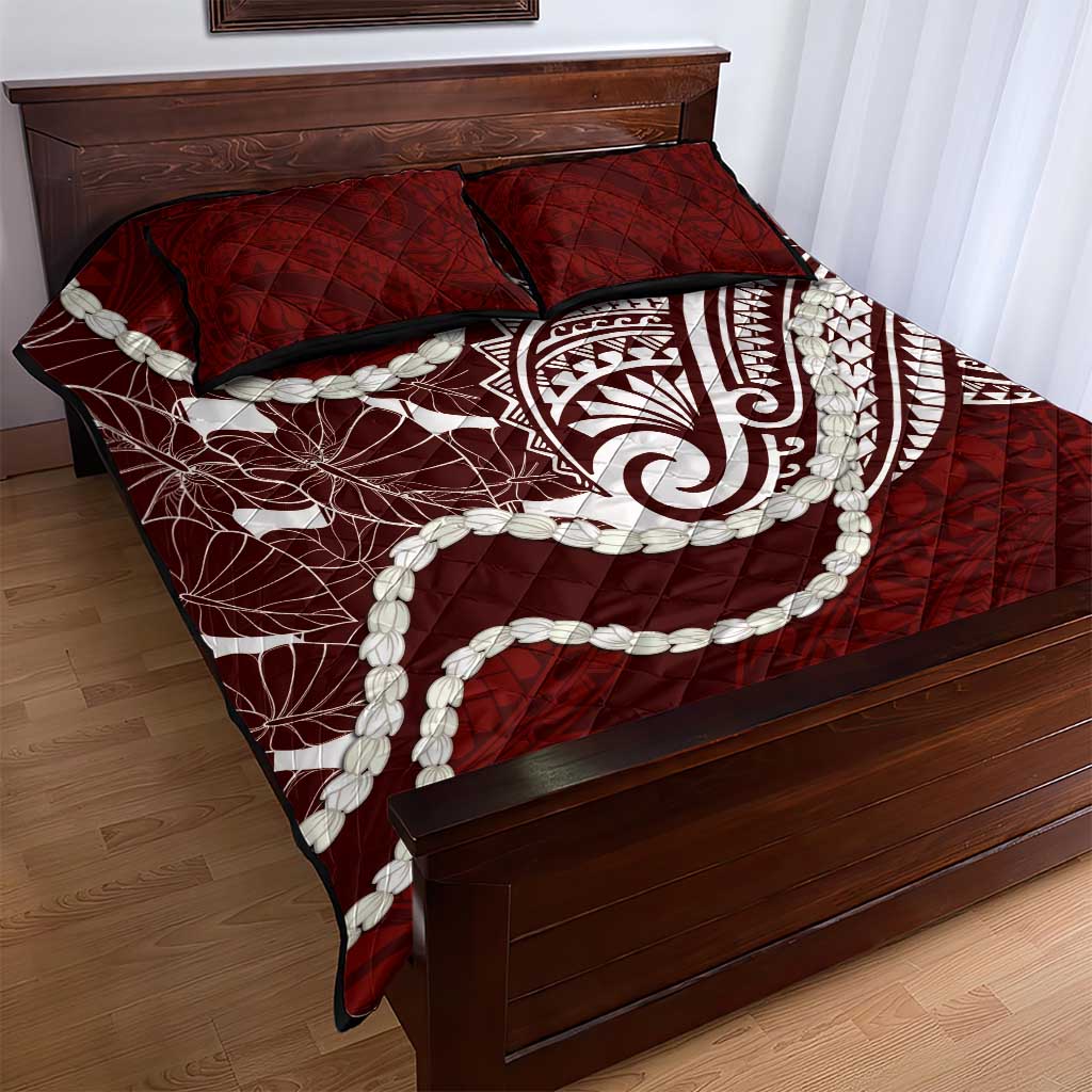Aloha Hawaii Kalo Pikake Lei Quilt Bed Set Chest Tattoo Oxblood Hawaiian Pattern LT14 - Polynesian Pride