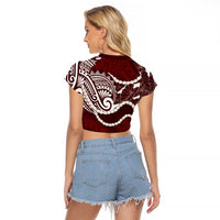 Aloha Hawaii Kalo Pikake Lei Raglan Cropped T Shirt Chest Tattoo Oxblood Hawaiian Pattern LT14 - Polynesian Pride