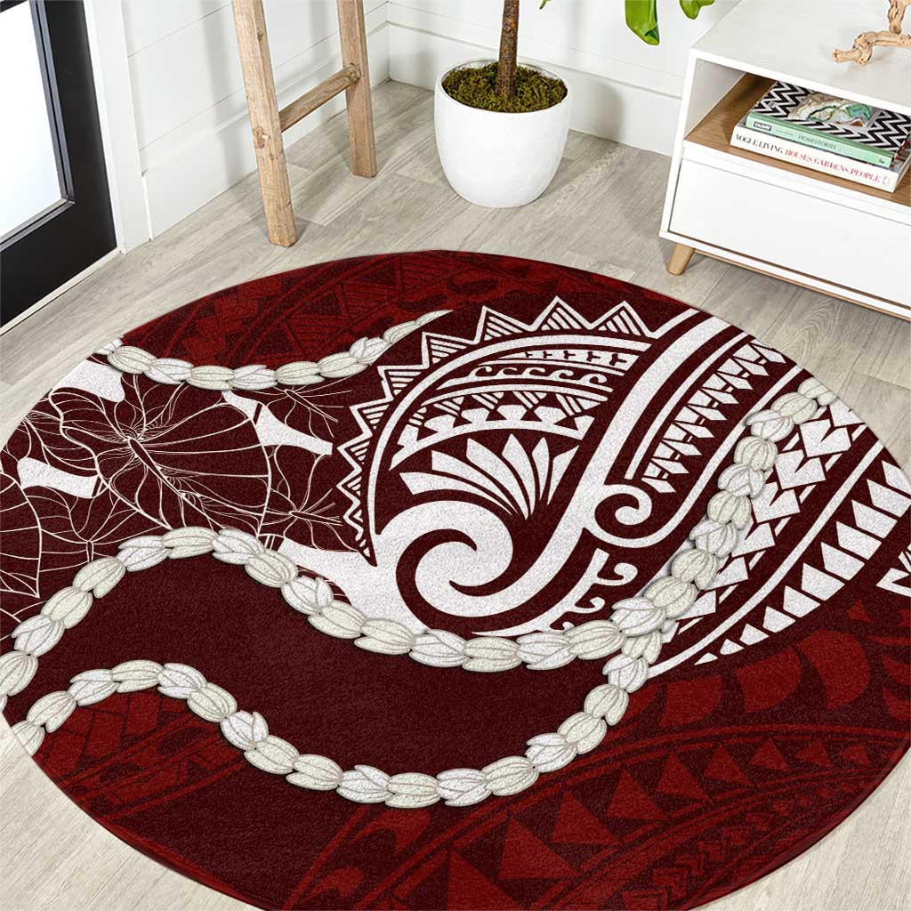 Aloha Hawaii Kalo Pikake Lei Round Carpet Chest Tattoo Oxblood Hawaiian Pattern LT14 Oxblood - Polynesian Pride