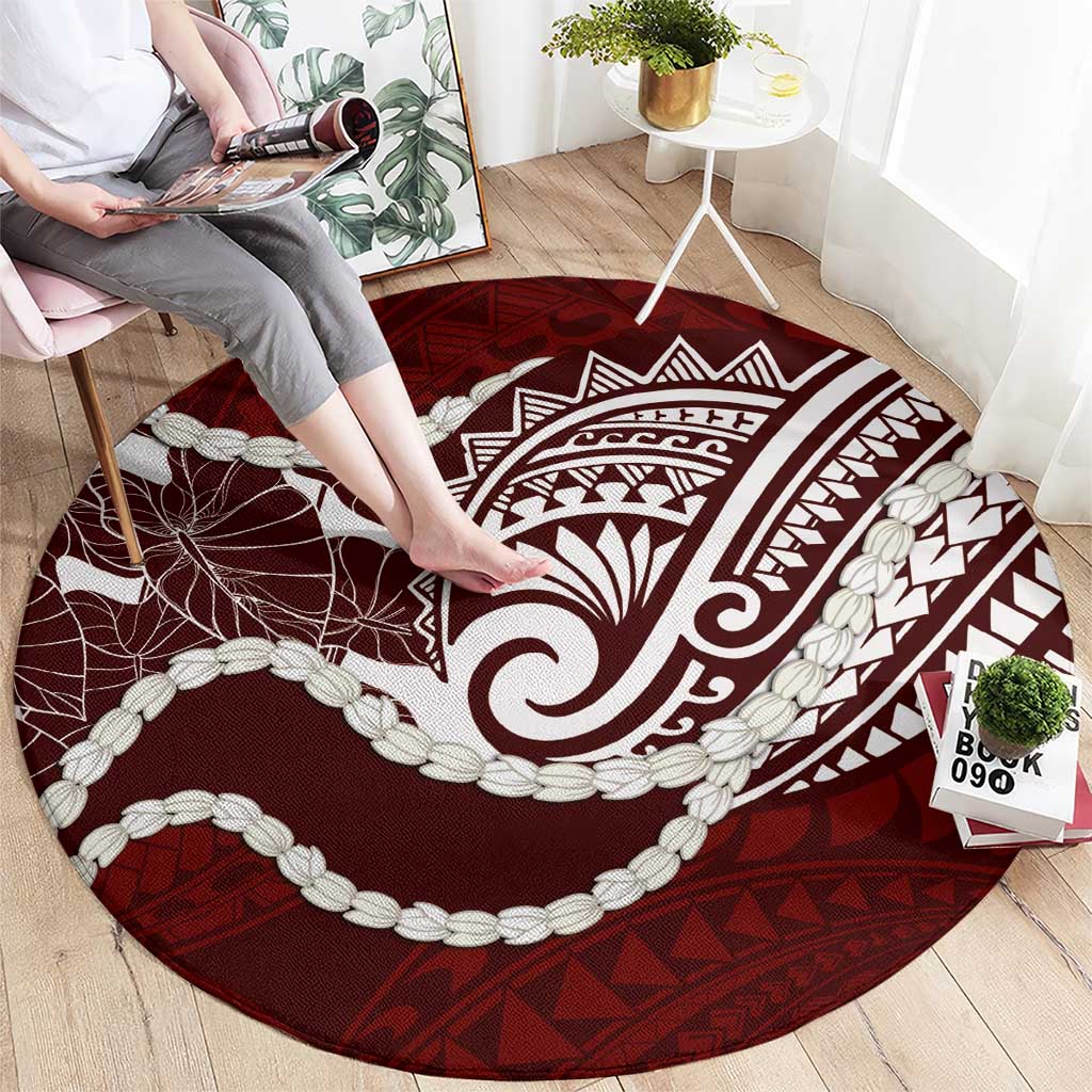 Aloha Hawaii Kalo Pikake Lei Round Carpet Chest Tattoo Oxblood Hawaiian Pattern LT14 - Polynesian Pride