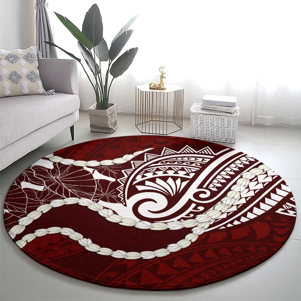 Aloha Hawaii Kalo Pikake Lei Round Carpet Chest Tattoo Oxblood Hawaiian Pattern LT14 - Polynesian Pride