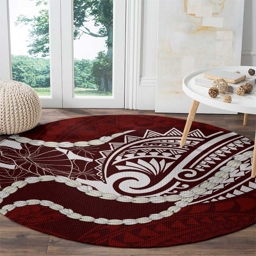 Aloha Hawaii Kalo Pikake Lei Round Carpet Chest Tattoo Oxblood Hawaiian Pattern LT14 - Polynesian Pride
