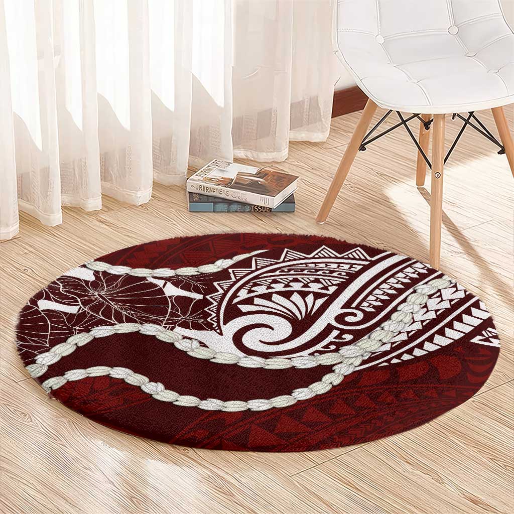 Aloha Hawaii Kalo Pikake Lei Round Carpet Chest Tattoo Oxblood Hawaiian Pattern LT14 - Polynesian Pride