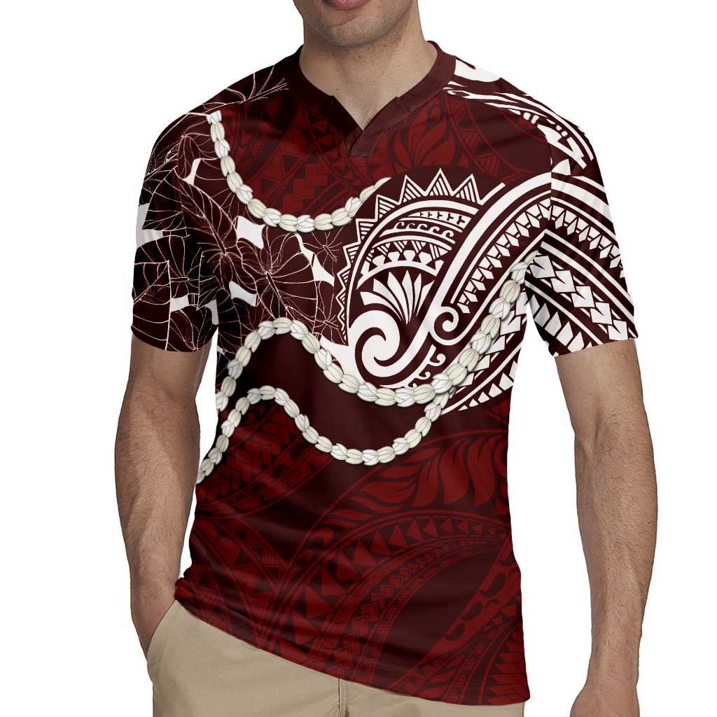 Aloha Hawaii Kalo Pikake Lei Rugby Jersey Chest Tattoo Oxblood Hawaiian Pattern LT14 - Polynesian Pride
