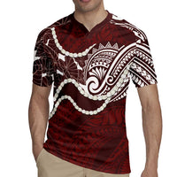 Aloha Hawaii Kalo Pikake Lei Rugby Jersey Chest Tattoo Oxblood Hawaiian Pattern LT14 - Polynesian Pride