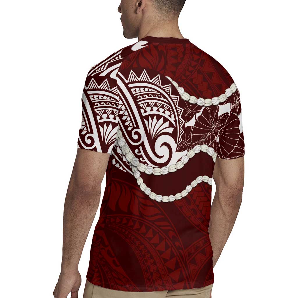 Aloha Hawaii Kalo Pikake Lei Rugby Jersey Chest Tattoo Oxblood Hawaiian Pattern LT14 - Polynesian Pride