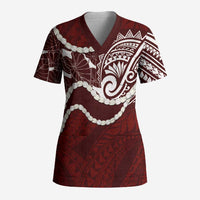 Aloha Hawaii Kalo Pikake Lei Scrub Top Chest Tattoo Oxblood Hawaiian Pattern LT14 Adult Oxblood - Polynesian Pride