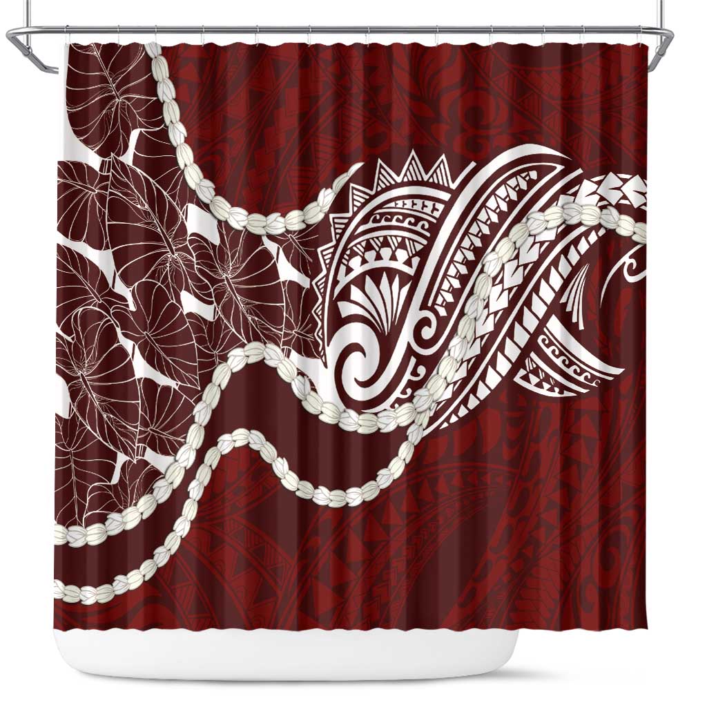 Aloha Hawaii Kalo Pikake Lei Shower Curtain Chest Tattoo Oxblood Hawaiian Pattern LT14 Oxblood - Polynesian Pride