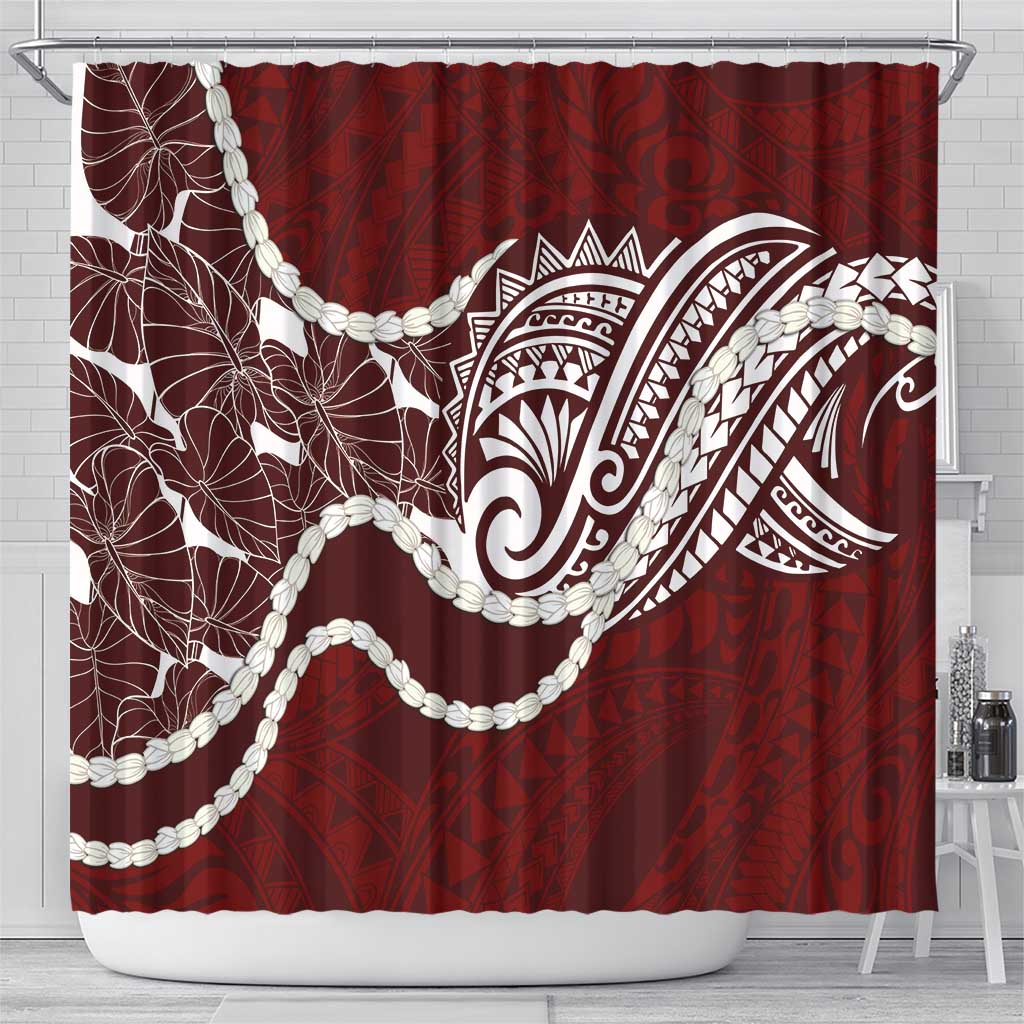 Aloha Hawaii Kalo Pikake Lei Shower Curtain Chest Tattoo Oxblood Hawaiian Pattern LT14 - Polynesian Pride