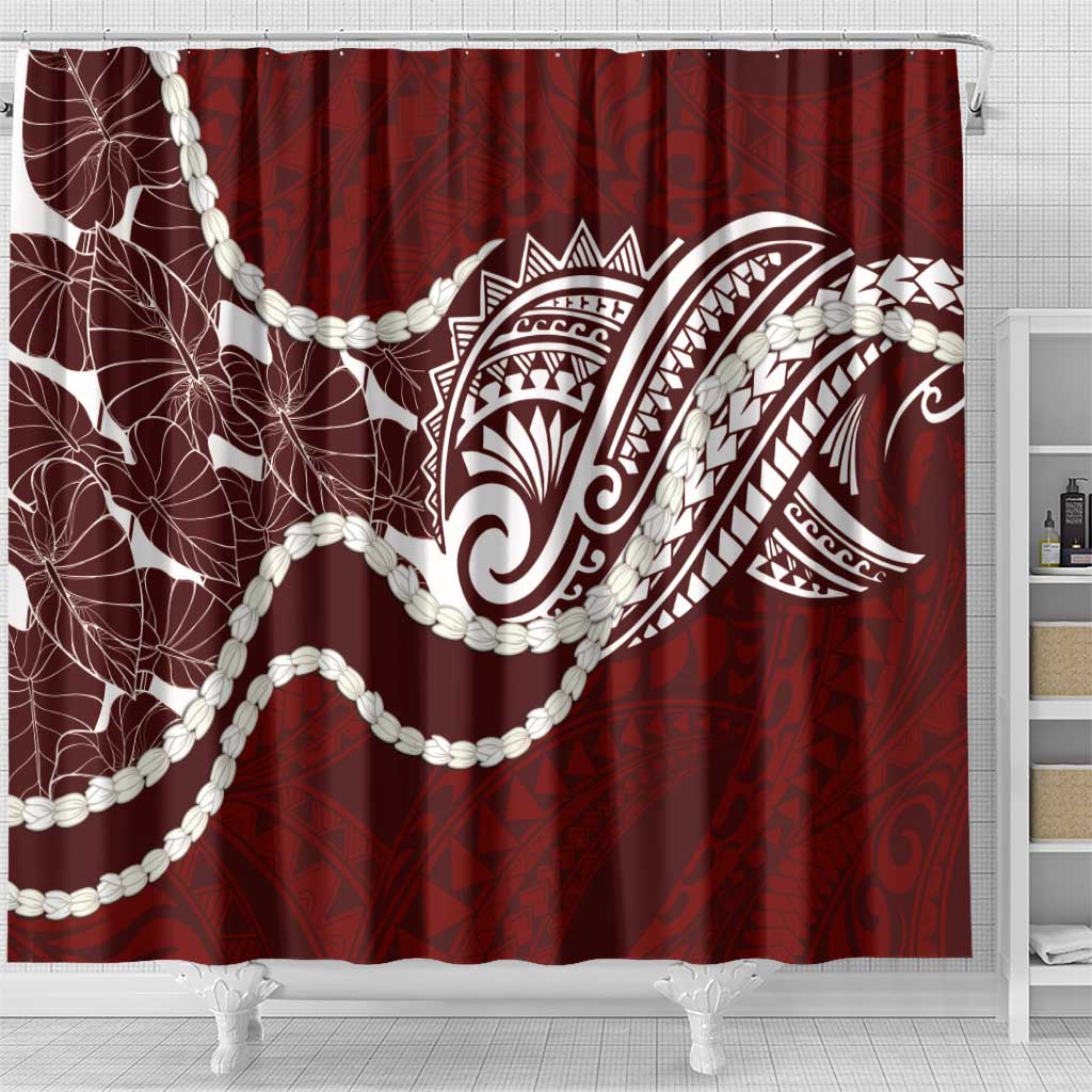 Aloha Hawaii Kalo Pikake Lei Shower Curtain Chest Tattoo Oxblood Hawaiian Pattern LT14 - Polynesian Pride
