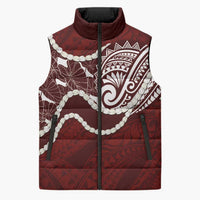 Aloha Hawaii Kalo Pikake Lei Sleeveless Puffer Jacket Chest Tattoo Oxblood Hawaiian Pattern LT14 Unisex Oxblood - Polynesian Pride