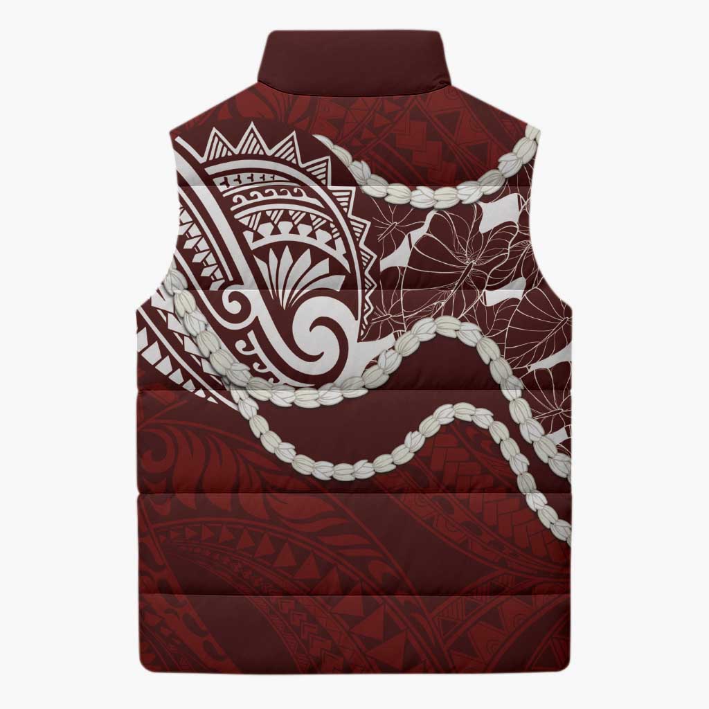 Aloha Hawaii Kalo Pikake Lei Sleeveless Puffer Jacket Chest Tattoo Oxblood Hawaiian Pattern LT14 - Polynesian Pride