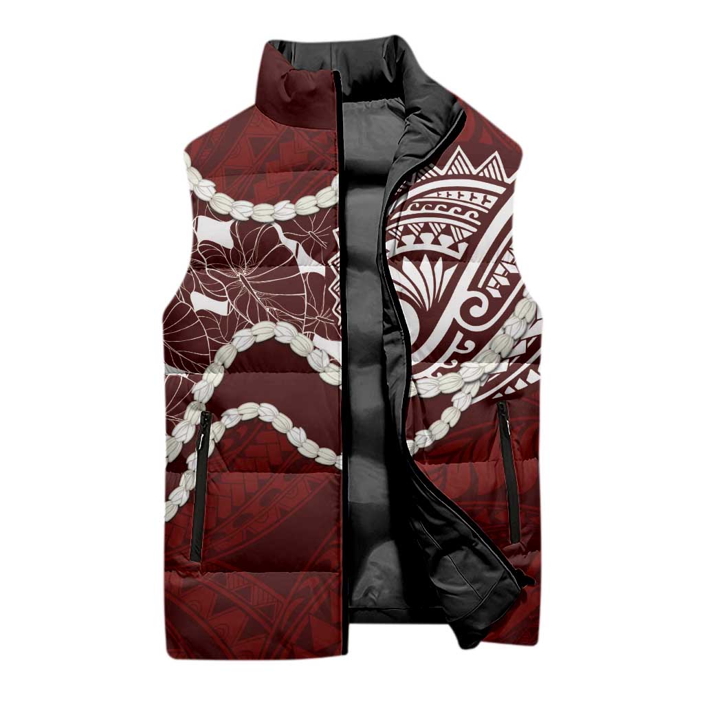 Aloha Hawaii Kalo Pikake Lei Sleeveless Puffer Jacket Chest Tattoo Oxblood Hawaiian Pattern LT14 - Polynesian Pride