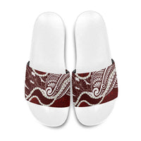 Aloha Hawaii Kalo Pikake Lei Slide Sandals Chest Tattoo Oxblood Hawaiian Pattern LT14 Oxblood - Polynesian Pride