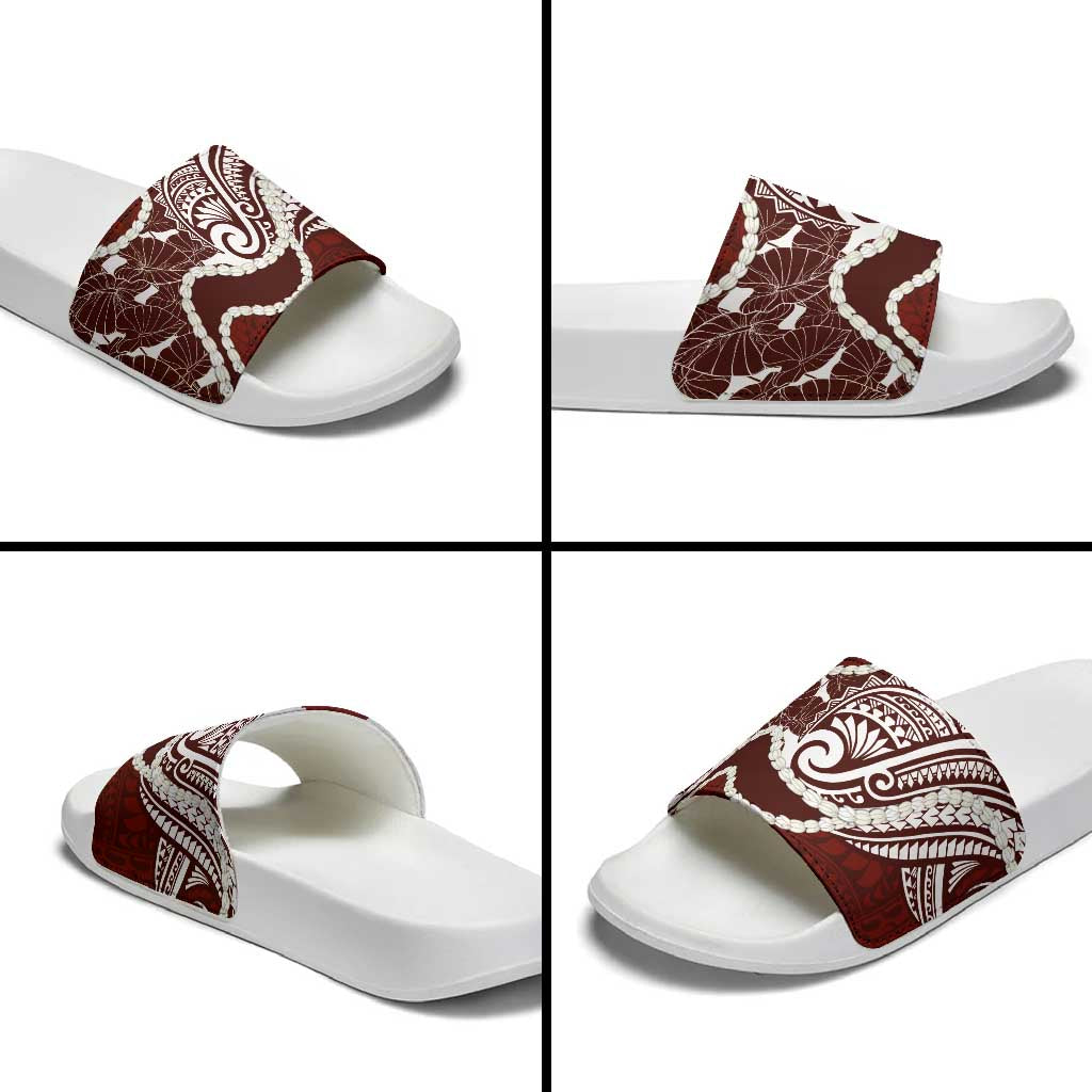 Aloha Hawaii Kalo Pikake Lei Slide Sandals Chest Tattoo Oxblood Hawaiian Pattern LT14 - Polynesian Pride