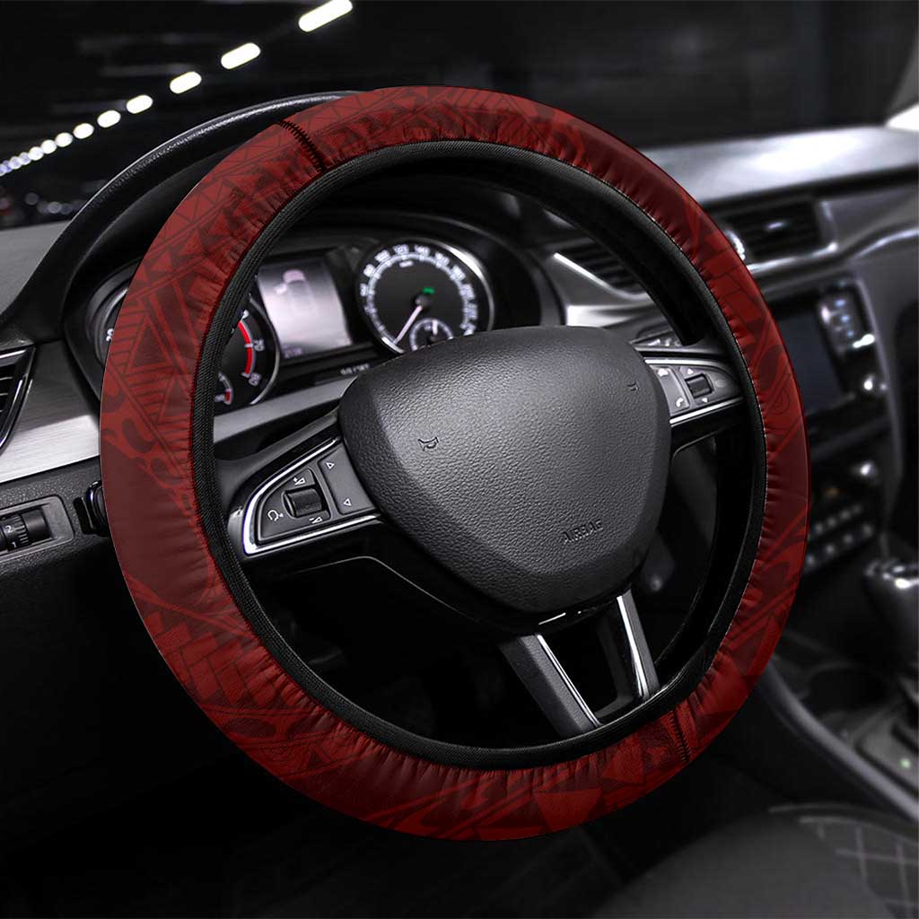Aloha Hawaii Kalo Pikake Lei Steering Wheel Cover Chest Tattoo Oxblood Hawaiian Pattern LT14 Universal Fit Oxblood - Polynesian Pride