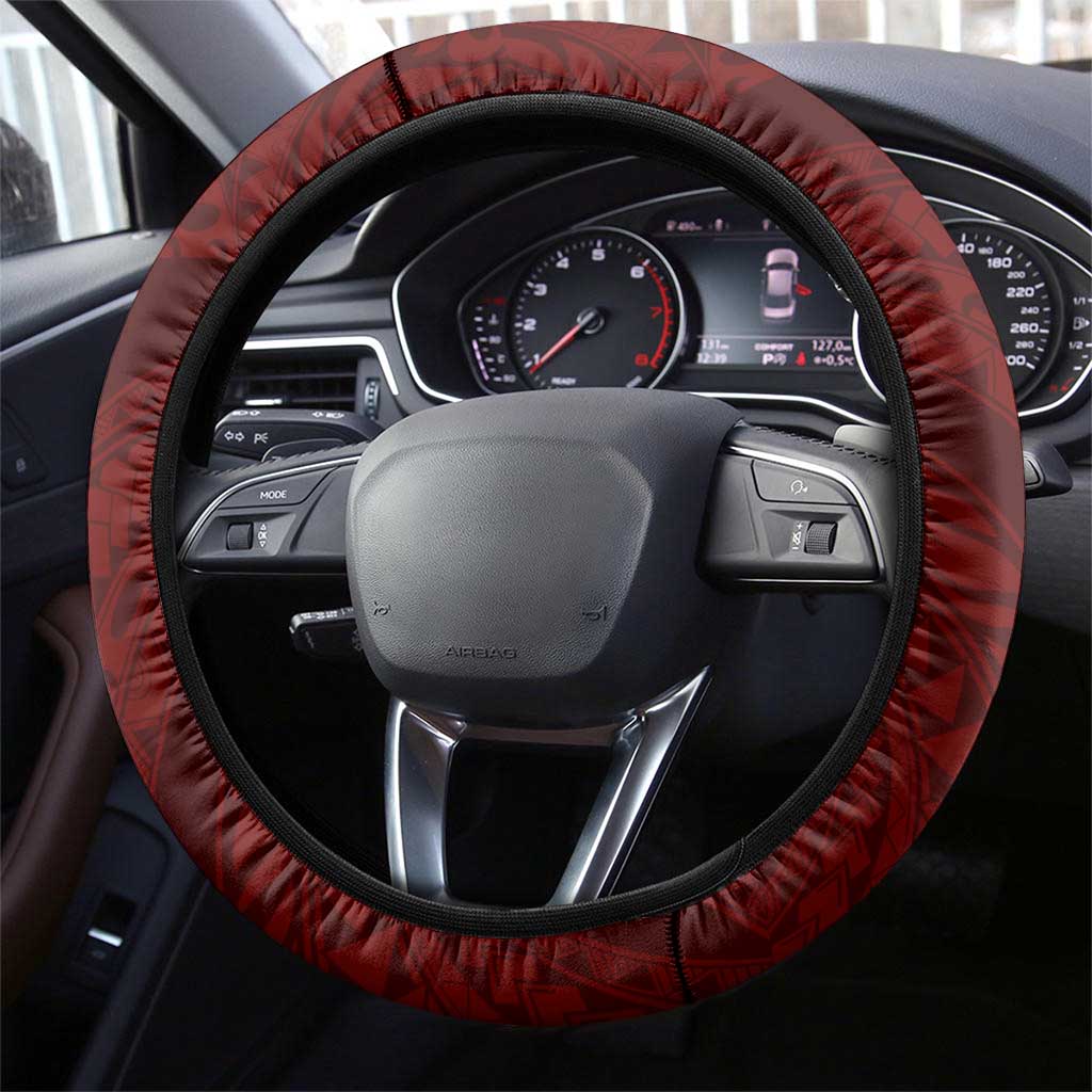 Aloha Hawaii Kalo Pikake Lei Steering Wheel Cover Chest Tattoo Oxblood Hawaiian Pattern LT14 - Polynesian Pride