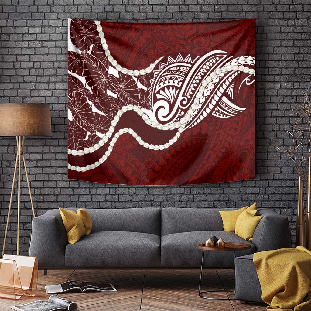 Aloha Hawaii Kalo Pikake Lei Tapestry Chest Tattoo Oxblood Hawaiian Pattern LT14 Oxblood - Polynesian Pride