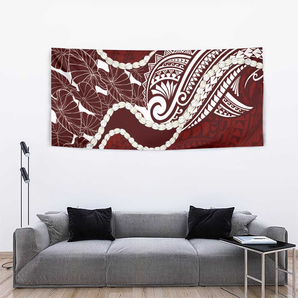 Aloha Hawaii Kalo Pikake Lei Tapestry Chest Tattoo Oxblood Hawaiian Pattern LT14 - Polynesian Pride