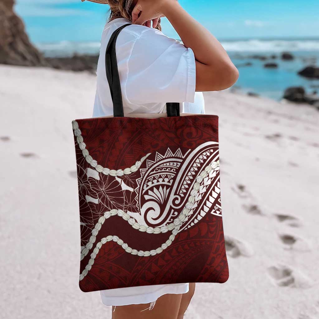 Aloha Hawaii Kalo Pikake Lei Tote Bag Chest Tattoo Oxblood Hawaiian Pattern LT14 - Polynesian Pride
