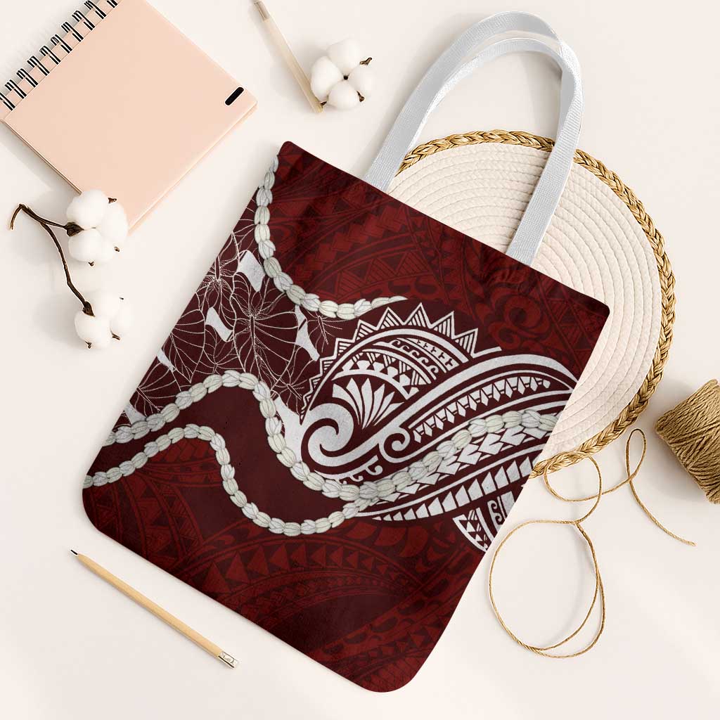 Aloha Hawaii Kalo Pikake Lei Tote Bag Chest Tattoo Oxblood Hawaiian Pattern LT14 White Strap One Size Oxblood - Polynesian Pride
