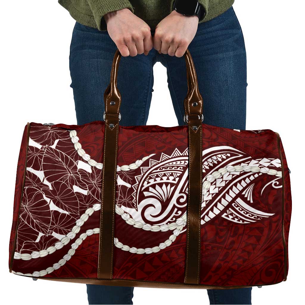 Aloha Hawaii Kalo Pikake Lei Travel Bag Chest Tattoo Oxblood Hawaiian Pattern LT14 Oxblood - Polynesian Pride
