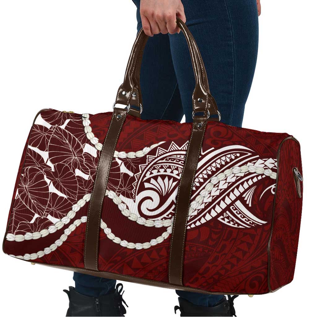 Aloha Hawaii Kalo Pikake Lei Travel Bag Chest Tattoo Oxblood Hawaiian Pattern LT14 - Polynesian Pride