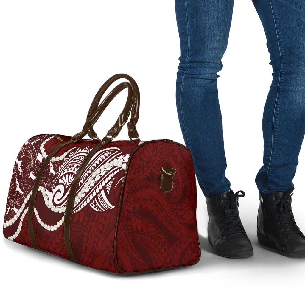 Aloha Hawaii Kalo Pikake Lei Travel Bag Chest Tattoo Oxblood Hawaiian Pattern LT14 - Polynesian Pride