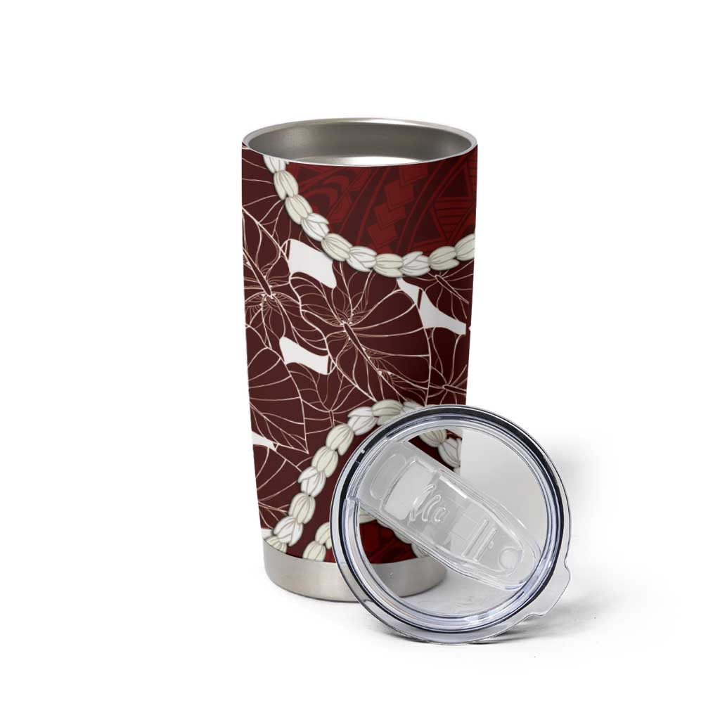 Aloha Hawaii Kalo Pikake Lei Tumbler Cup Chest Tattoo Oxblood Hawaiian Pattern LT14 - Polynesian Pride