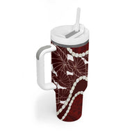 Aloha Hawaii Kalo Pikake Lei Tumbler With Handle Chest Tattoo Oxblood Hawaiian Pattern LT14 - Polynesian Pride