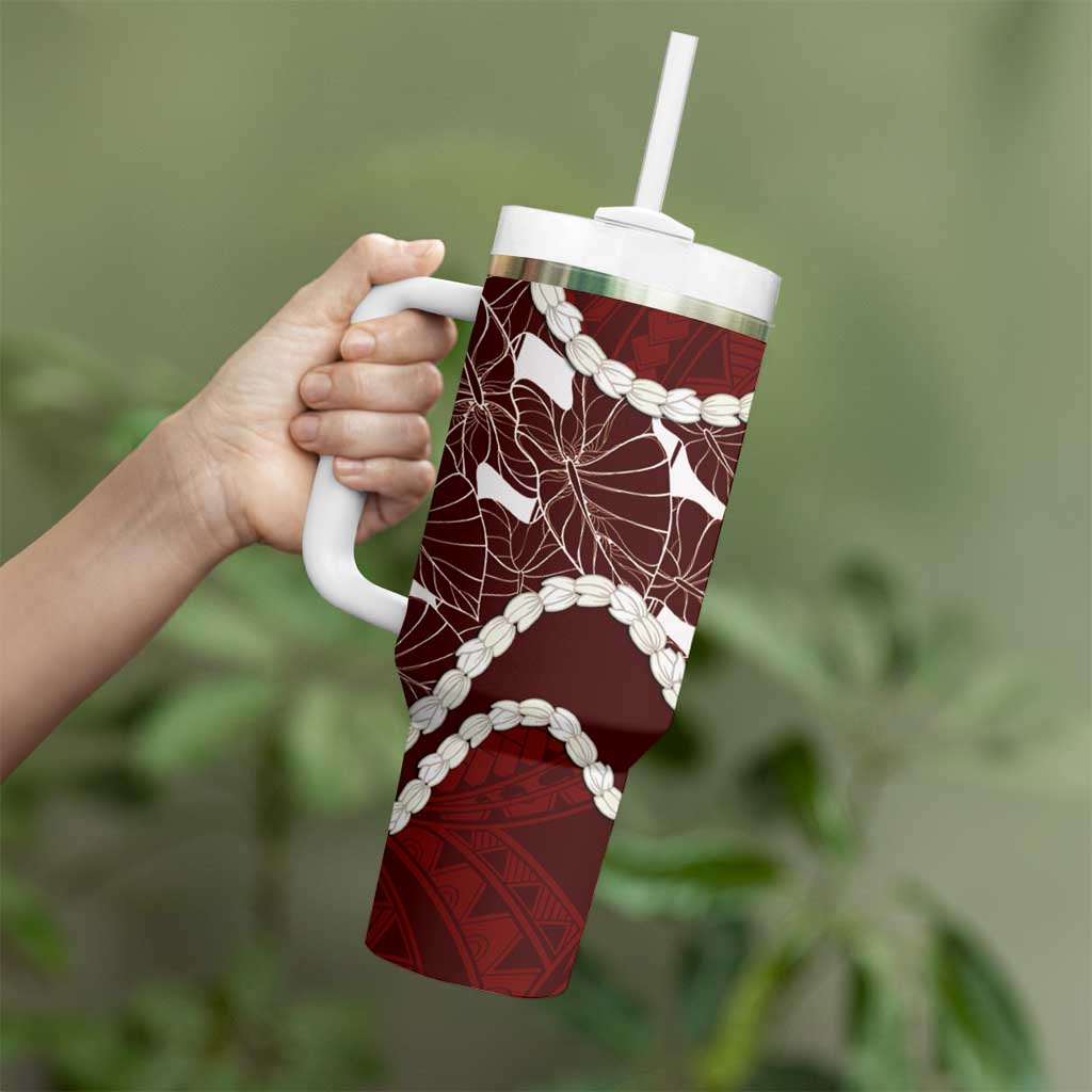Aloha Hawaii Kalo Pikake Lei Tumbler With Handle Chest Tattoo Oxblood Hawaiian Pattern LT14 - Polynesian Pride