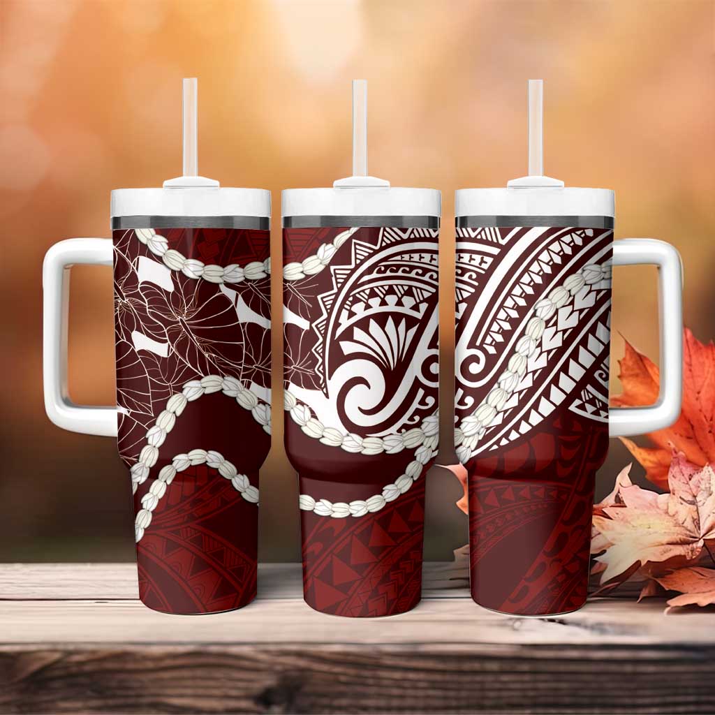 Aloha Hawaii Kalo Pikake Lei Tumbler With Handle Chest Tattoo Oxblood Hawaiian Pattern LT14 - Polynesian Pride