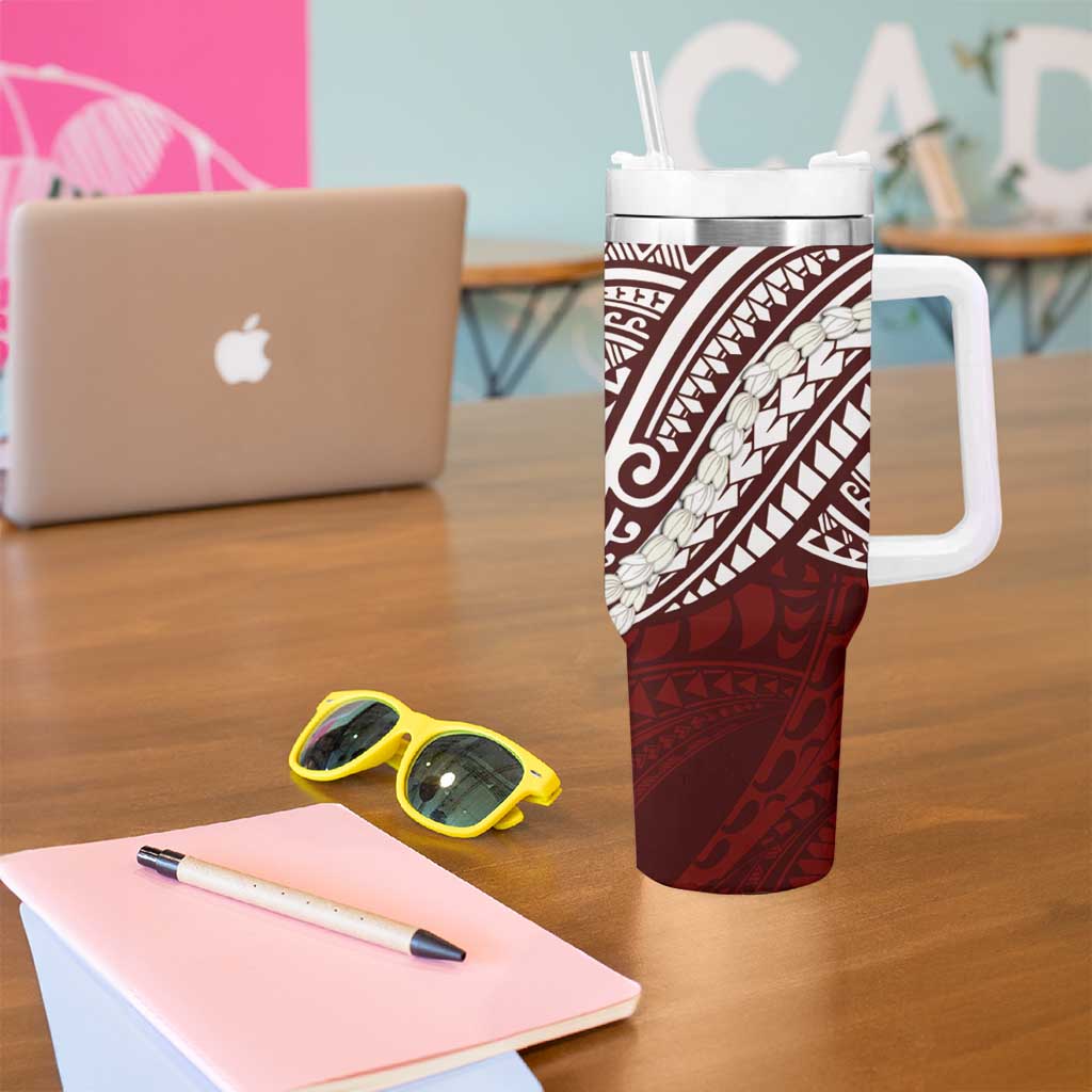 Aloha Hawaii Kalo Pikake Lei Tumbler With Handle Chest Tattoo Oxblood Hawaiian Pattern LT14 - Polynesian Pride