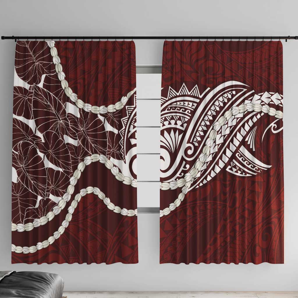 Aloha Hawaii Kalo Pikake Lei Window Curtain Chest Tattoo Oxblood Hawaiian Pattern LT14 With Hooks Oxblood - Polynesian Pride