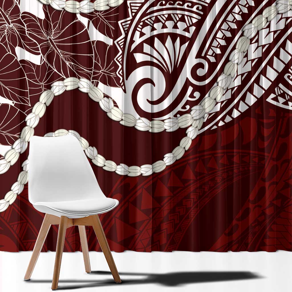 Aloha Hawaii Kalo Pikake Lei Window Curtain Chest Tattoo Oxblood Hawaiian Pattern LT14 - Polynesian Pride