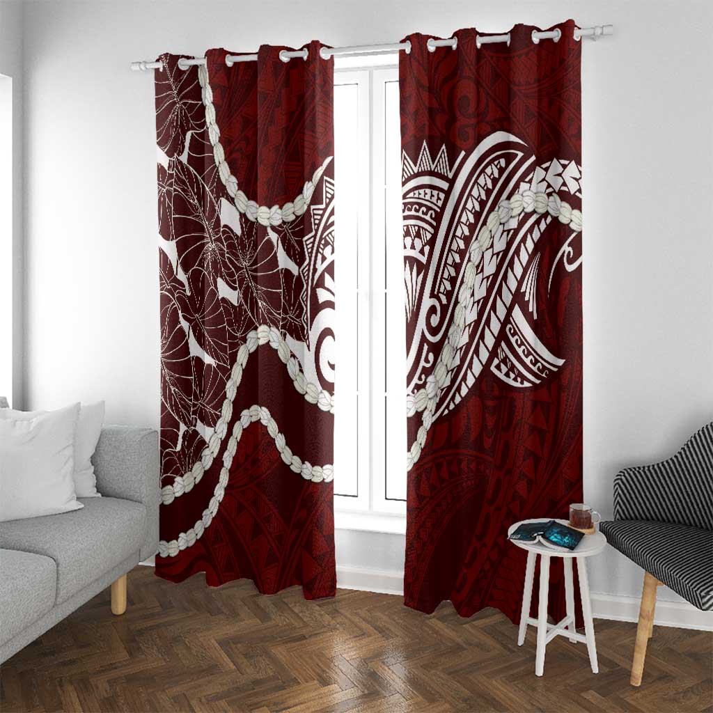 Aloha Hawaii Kalo Pikake Lei Window Curtain Chest Tattoo Oxblood Hawaiian Pattern LT14 With Grommets Oxblood - Polynesian Pride