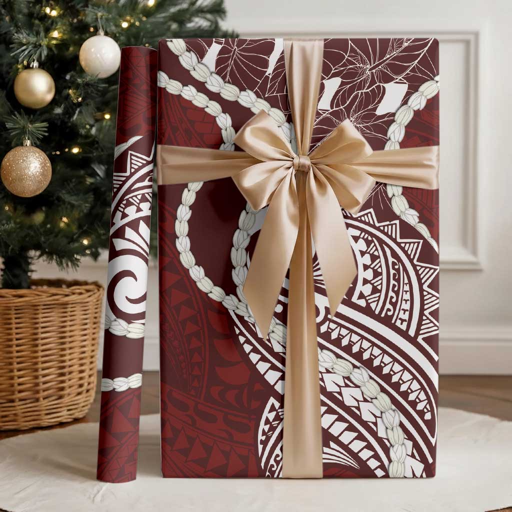 Aloha Hawaii Kalo Pikake Lei Wrapping Paper Chest Tattoo Oxblood Hawaiian Pattern