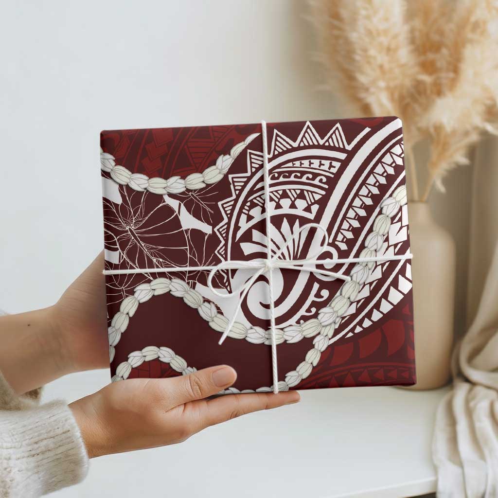 Aloha Hawaii Kalo Pikake Lei Wrapping Paper Chest Tattoo Oxblood Hawaiian Pattern