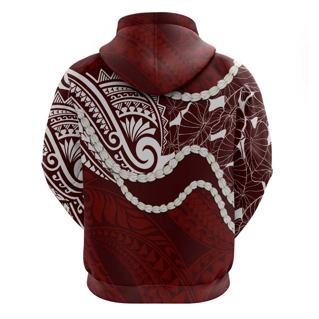 Aloha Hawaii Kalo Pikake Lei Zip Hoodie Chest Tattoo Oxblood Hawaiian Pattern LT14 - Polynesian Pride